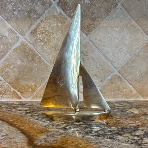 Elegant Vintage Brass Sailboat Sculpture